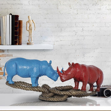 Rhino Lovers on Rope (Bronze Sculpture)