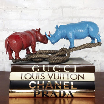 Rhino Lovers on Rope (Bronze Sculpture)