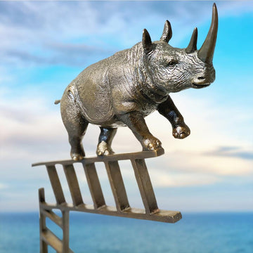Rhinos on the Up and Up Forever (Bronze Sculpture)