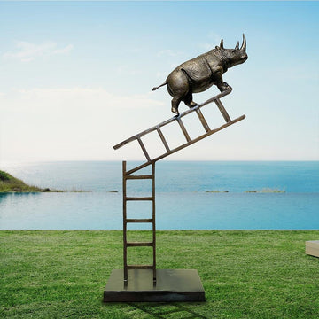 Rhinos on the Up and Up Forever (Bronze Sculpture)