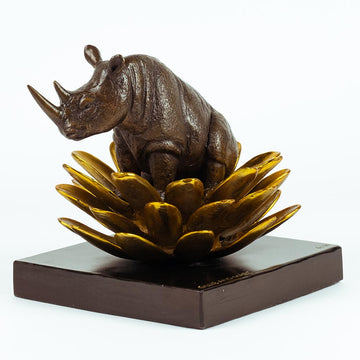 The rhino was in golden bloom (Bronze Sculpture, Small)