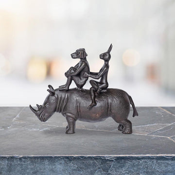 The Rhino Riders in Love (Bronze Sculpture, Pocket Size)