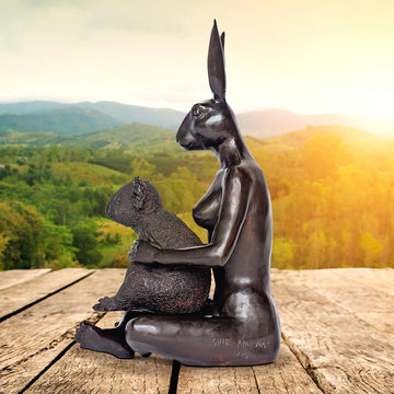 Rabbitwoman Loves Koala (Bronze Sculpture)