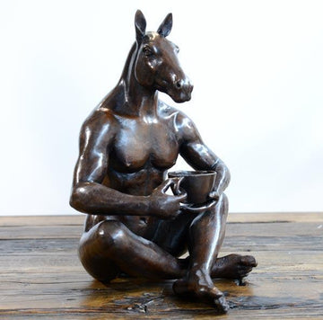 He Read on the Internet That Six Cups a Day Is Okay. Just Not Seven (Bronze Sculpture)