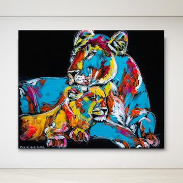 Sikara and her cub Tatu Like an afternoon nap together (Original Painting)