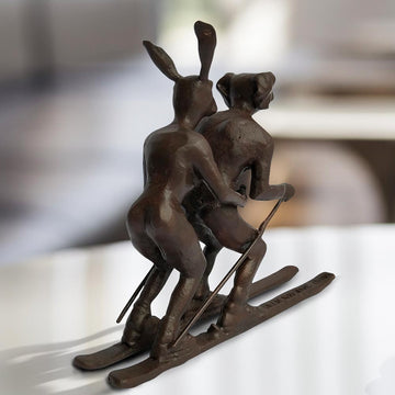 Tandem Skiers (Bronze Sculpture, Pocket Size)
