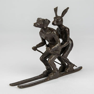 Tandem Skiers (Bronze Sculpture, Pocket Size)