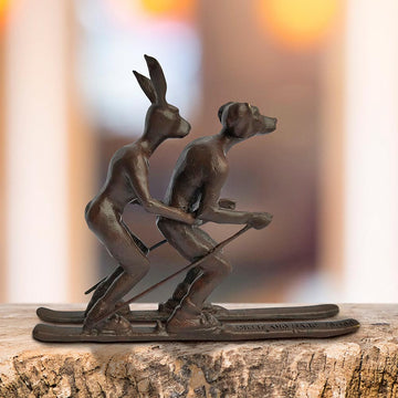 Tandem Skiers (Bronze Sculpture, Pocket Size)