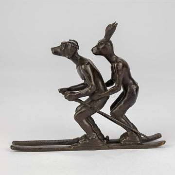 Tandem Skiers (Bronze Sculpture, Pocket Size)