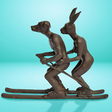 Tandem Skiers (Bronze Sculpture, Pocket Size)