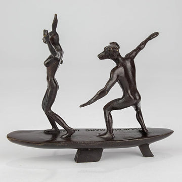 Surfers, Together on a Wave (Bronze Sculpture, Pocket Size)