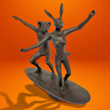Surfers, Together on a Wave (Bronze Sculpture, Pocket Size)