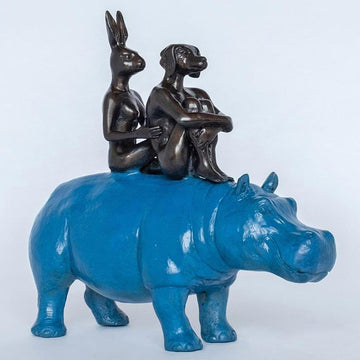 They Were as Happy as Hippos (Bronze Sculpture, Miniature Collection)