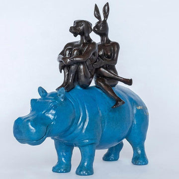 They Were as Happy as Hippos (Bronze Sculpture, Miniature Collection)