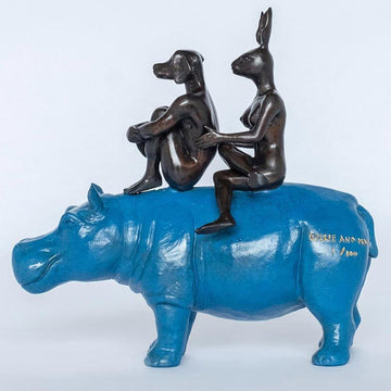 They Were as Happy as Hippos (Bronze Sculpture, Miniature Collection)