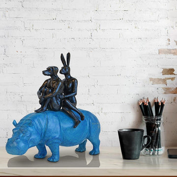 They Were Happy Hippo Riders (Bronze Sculpture)