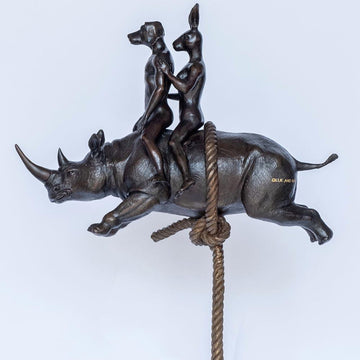 They were rhino riders in the sky (Bronze Sculpture)