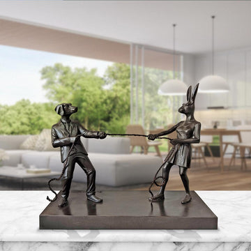 The Tug of Love (Bronze Sculpture, Miniature Collection)
