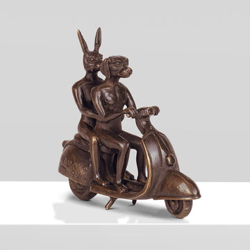 The Vespa Riders in Love (Bronze Sculpture, Pocket Size)