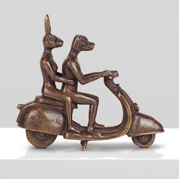 The Vespa Riders in Love (Bronze Sculpture, Pocket Size)
