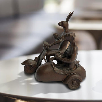 Vespa Riders, side by side (Bronze Sculpture, Pocket Size)