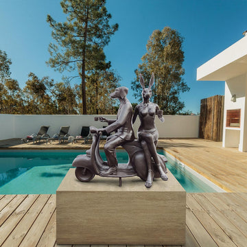 Rabbitwoman and Dogman Loved Their Vespa (Bronze Sculpture, Mid-Size)