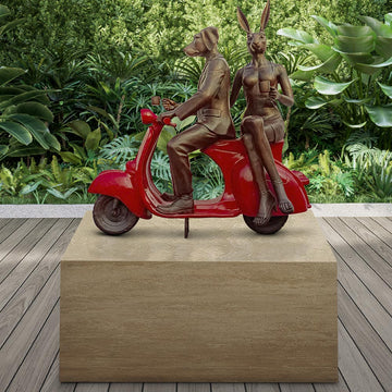 Rabbitwoman and Dogman Loved Their Vespa (Bronze Sculpture, Mid-Size)