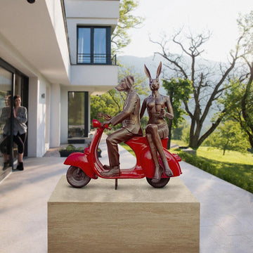 Rabbitwoman and Dogman Loved Their Vespa (Bronze Sculpture, Mid-Size)