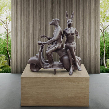 Rabbitwoman and Dogman Loved Their Vespa (Bronze Sculpture, Mid-Size)