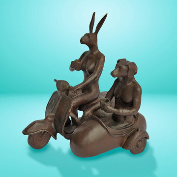 Vespa Riders, side by side (Bronze Sculpture, Pocket Size)
