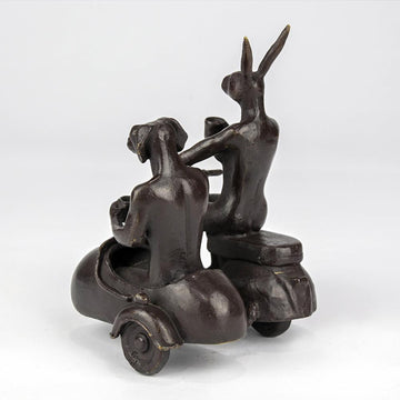 Vespa Riders, side by side (Bronze Sculpture, Pocket Size)