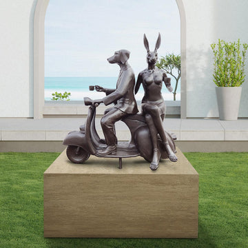 Rabbitwoman and Dogman Loved Their Vespa (Bronze Sculpture, Mid-Size)