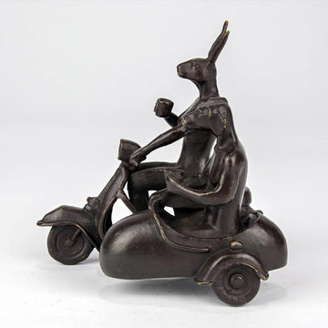 Vespa Riders, side by side (Bronze Sculpture, Pocket Size)