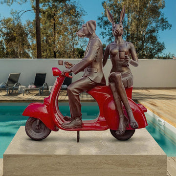 Rabbitwoman and Dogman Loved Their Vespa (Bronze Sculpture, Mid-Size)