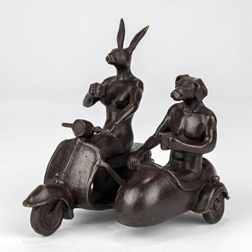 Vespa Riders, side by side (Bronze Sculpture, Pocket Size)