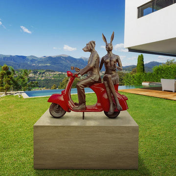 Rabbitwoman and Dogman Loved Their Vespa (Bronze Sculpture, Mid-Size)