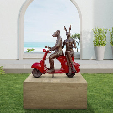 Rabbitwoman and Dogman Loved Their Vespa (Bronze Sculpture, Mid-Size)