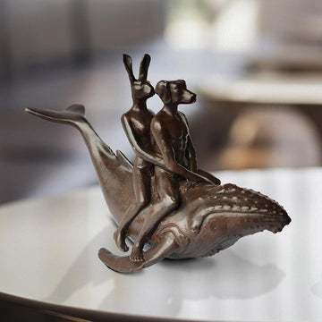 Whale Riders in the Sea (Bronze Sculpture, Pocket Size)