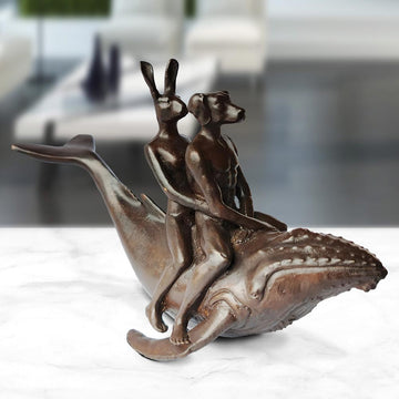 Whale Riders in the Sea (Bronze Sculpture, Pocket Size)