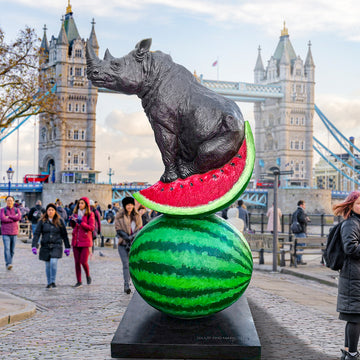 Rhinos Love Watermelons Big Time (Bronze Sculpture)