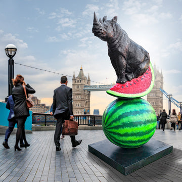 Rhinos Love Watermelons Big Time (Bronze Sculpture)