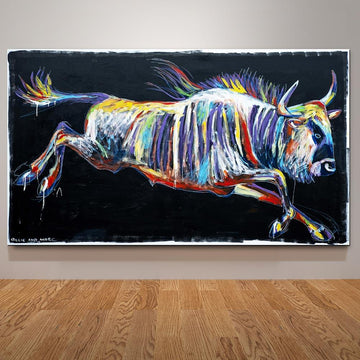 The wildebeest was jumping to a better world (Original Painting)