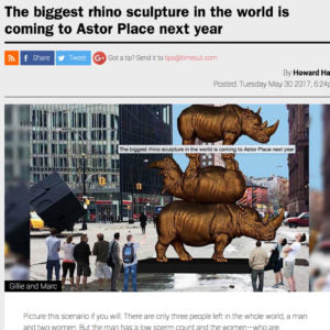 The biggest rhino sculpture in the world is coming to Astor Place next year
