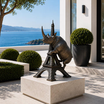 The Huge Rhino Loved the Eiffel Tower (Bronze Sculpture, Mid-Size)