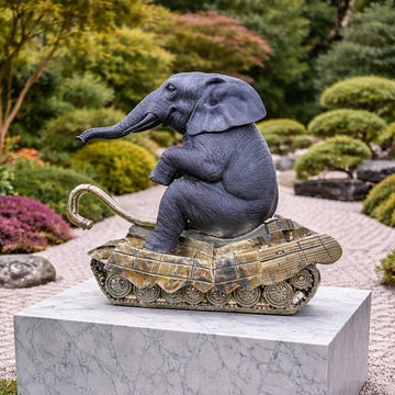 Elephant Had a Big Crush on Tanks (Bronze Sculpture, Mid-Size)