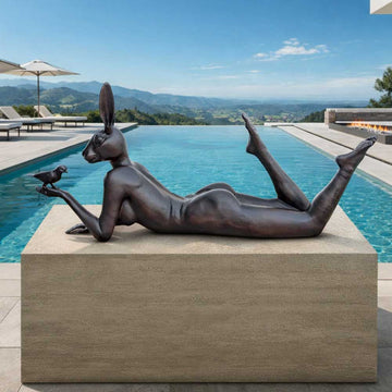 Rabbitwoman Thought a Bird in the Hand Is Always Much Better (Bronze Sculpture, Mid-Size)