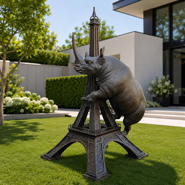 The Huge Rhino Loved the Eiffel Tower (Bronze Sculpture, Mid-Size)