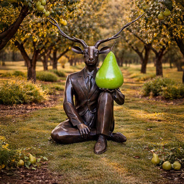 Deerman Thought a Pear a Day Would Help Him Play (Bronze Sculpture)
