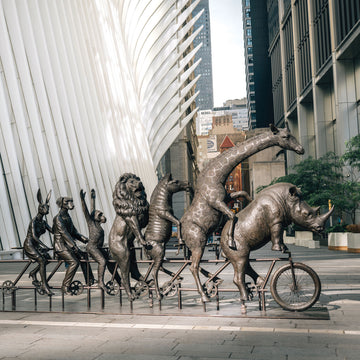 They Were on a Wild Ride to a Safer Place with Rabbitwoman and Dogman (Bronze Sculpture)