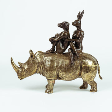 They Spent Their Lives Saving Rhinos (Bronze Sculpture, Miniature Collection)